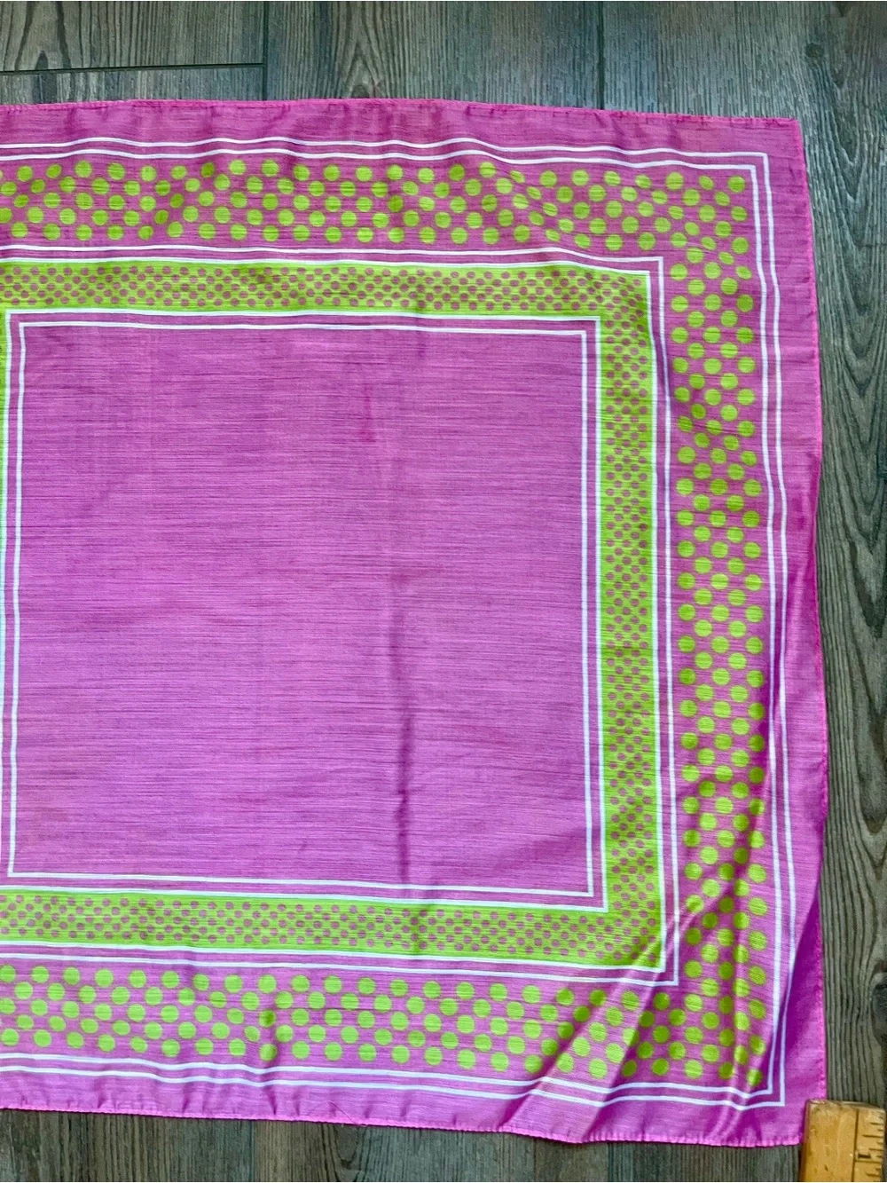 Pink and Green Polka Dot scarf 21/21 inches
